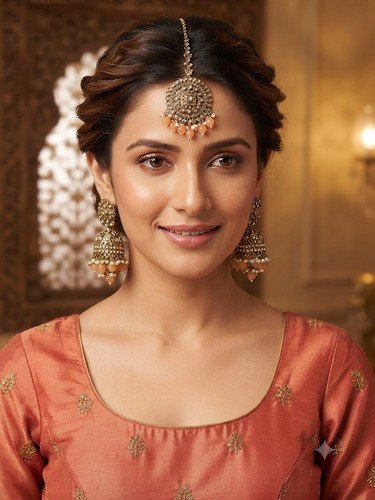 Ethereal peach jhumka - jhumka, maang