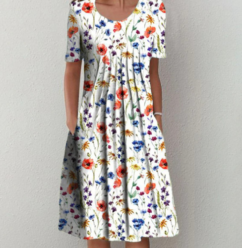 Summer floral print midi dress - print,