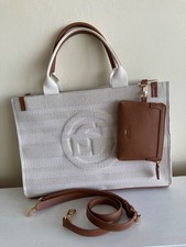 *BNWOT - LARGE CREAM FABRIC & TAN FAUX LEATHER HANDBAG & PURSE - DUNE*