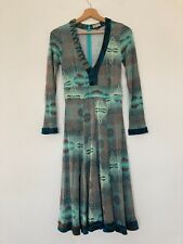 Issa London 100% Silk Jersey Dress Green Fit and Flare Print Dress Size 10
