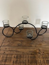 Tealight Holder Black Metal Candelabra Candle Holder Table Centre 5 Glass Votive