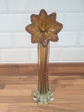 Fantastic Large Murano Gardenia Art Glass vase  Gold/Amber Full Of Silver Fleck