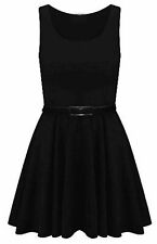   WOMENS LADIES SKATER DRESS SLEEVELESS TAILORED BELTED DRESSES SHORT PARTY SEXY