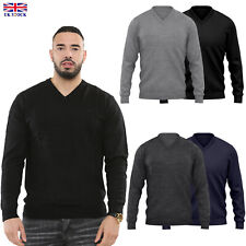 Mens V Neck Jumper Long Sleeve Sweater Classic Plain Pullover Top Sweatshirt