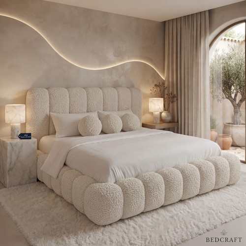 Luxury boucle fabric bed frame - boucle,