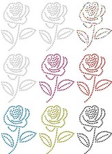ROSE FLOWER IRON-ON rhinestone DIAMANTE CRYSTAL BEAD BLING TSHIRT TRANSFER PATCH