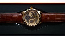 Stuhrling J3 Automatic Skeleton.  Gold. Dual Time AM/PM watch. Pristine