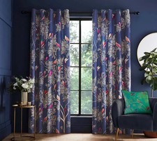 Clearance! Sara Miller Smokey Birds Velvet Eyelet Curtains- Lined Pair - 66 x 90