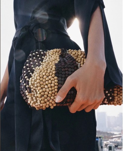 Zara beaded pouch bag brown - beaded,