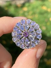 Silver Amethyst And Tanzanite Large Cluster Ring 925 ￼