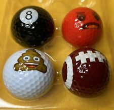 Lot Of 4 Novelty Golf Balls, 8 Ball, Poop Emoji, Rugby Ball