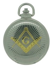 New Freemason Masonic G Quartz Large Two Tone Case Pocket Watch and Chain Boxed