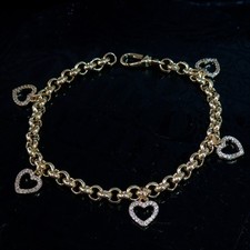 Ladies Belcher Bracelet Anklet Floating Heart Charm Rolo Links 18ct Gold Layered