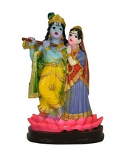 Radha Krishna Beautiful Hand Painted Resin Indian Hindu God Statue 13.2 cm