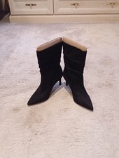 Marks and Spencer Black Suede Stilleto Ankle Boots - Size 5/38  New 