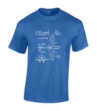 SPITFIRE BLUEPRINT MENS T SHIRT RAF AIR FORCE PILOT USA ARMY COOL RETRO DESIGN