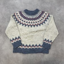 Norwegian Sweater Mens Medium Fair Isle Wool Nordic Knit Jumper, Beige