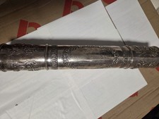 Fantastic Heavy Silver Indian Scroll Holder - 35cm Long Heavily Embossed 1913