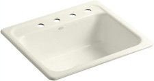 Kohler K-5964-4-96 25" 1-Bowl Top-Mount Enamled Cast Iron Kitchen Sink Biscuit