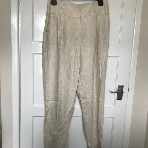 Beige linen blend trousers - beige,