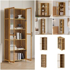 3/4/5Tiers Bookcase W/ Door Cupboard Cabinet Storage Shelving Display Wood Shelf