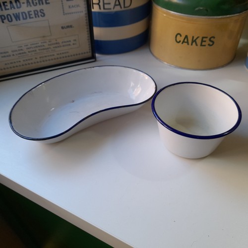 Vintage enamel kidney - dish, and