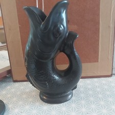 Vintage Dartmouth Devon Black  Gurgle Glug Glug Jug 9.5" Inch Fish Vase (102)