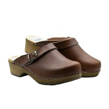 Swedish wooden clogs low heel