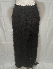 Black Shaggy Long Skirt with Split and Attached Knickers Size 8 by Disturbia