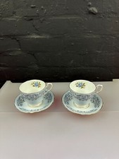 2 x Paragon Provincial Blue Rose Tea Cups and Saucers Set