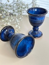 Pair of Vintage Studio Pottery Blue Wine Goblets