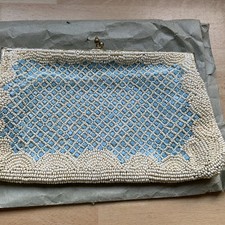 1930s Vintage Heavy Beaded Purse Clutch Bag With Original Mirror 7” X 4”