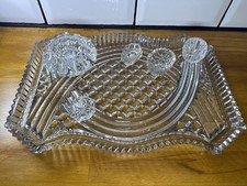 Vintage Cut Glass Dressing Table Set Tray with Pots & Dishes Vanity Crystal Set