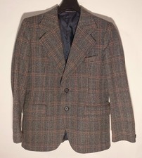 Vintage Blue Orange-Brown Check Tweed Blazer Sports Jacket 38S