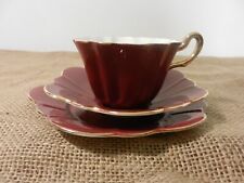 Vintage Royal Stuart bone china hand painted deep red gilt edged fluted trio