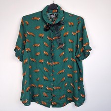 Hell Bunny Vixey Blouse Fox Green Print Top blouse size 3XL UK 20 NEW