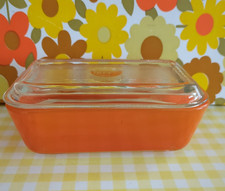 Vintage Duralex Pyrex Orange Glass Butter Dish with Lid 60s 70s