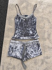 Womens Grey Velvet Pyjama Set