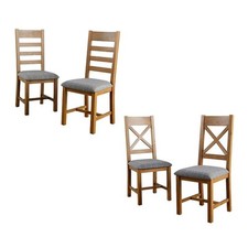 Pair Of High Backed Dining Chairs Checked Seat Solid Oak Legs Fully Assembled