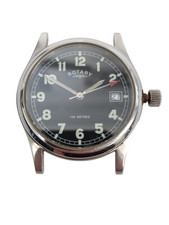 Rotary PO-001618 Watch Gents Field Military Style Black Face Stainless Steel 