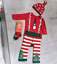Baby Christmas Clothes Bundle Hat Top Trousers Socks Elf Braces Tie Tree Pud Red