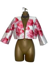 GERARD Size 10 Pink & Ivory Rose Print Floral 3/4 Sleeve Cropped Jacket Wedding