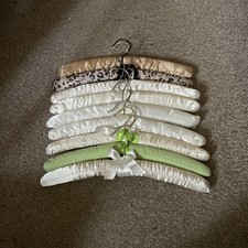 Vintage Job Lot 9 Covered Coat Hangers Old Fabric