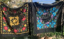 2 Vintage? Retro Piano Shawls? Scarfs Wool Mix? Floral 80x80cm (B28