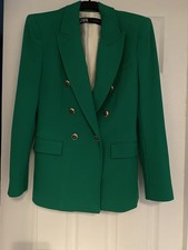 Zara Classic Green Textured Double Breasted Blazer Jacket S Small