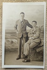 Two Unknown Young Men, While U Wait Studios, Seaside RP Real Photo Sepia Postcar