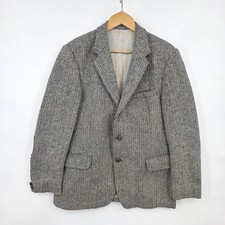 Harris Tweed Jacket Mens Size 40" Grey Herringbone Hardy Amies Elbow Patch