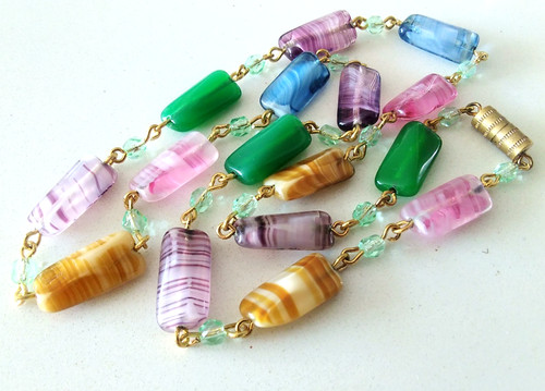Vintage czech glass agate bead - agate,