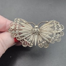 Antique French 800 Silver Filigree Butterfly Brooch 11.5g