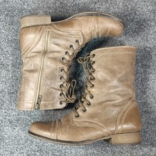 Steve Madden Troopa Boots Womens Size 7.5 Brown Leather Lace Up Zip Ankle Combat